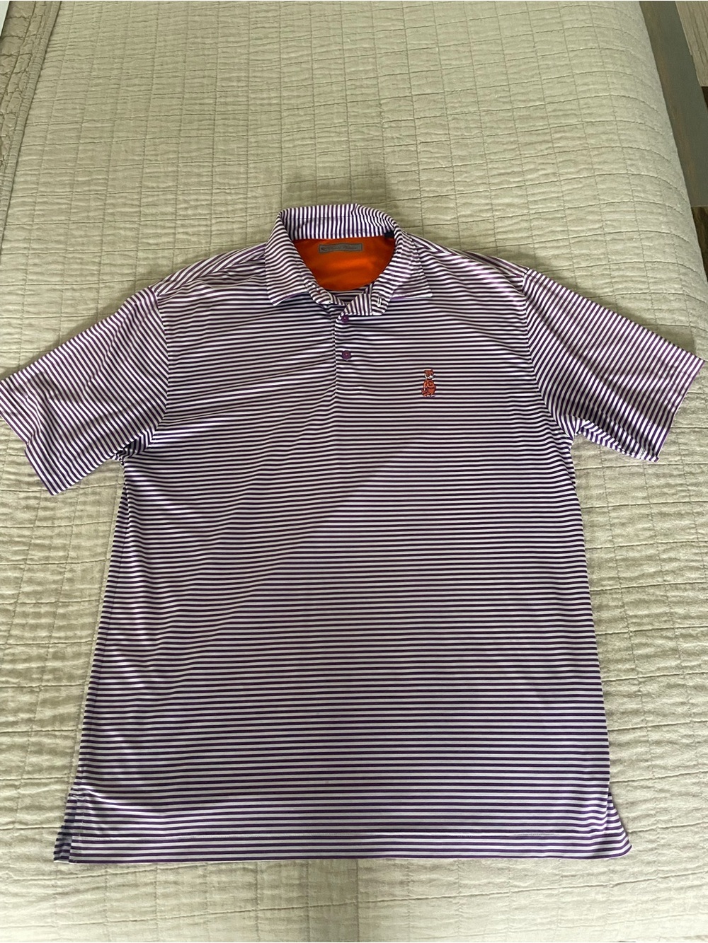 Clemson University Striped Purple & White Men's Polo Golf Shirt